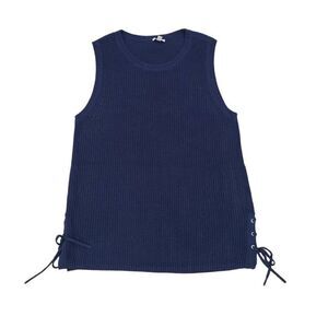 Talbots Sweater Tank Top Womens Large Blue Knit Sleeveless Round Neck Thermal